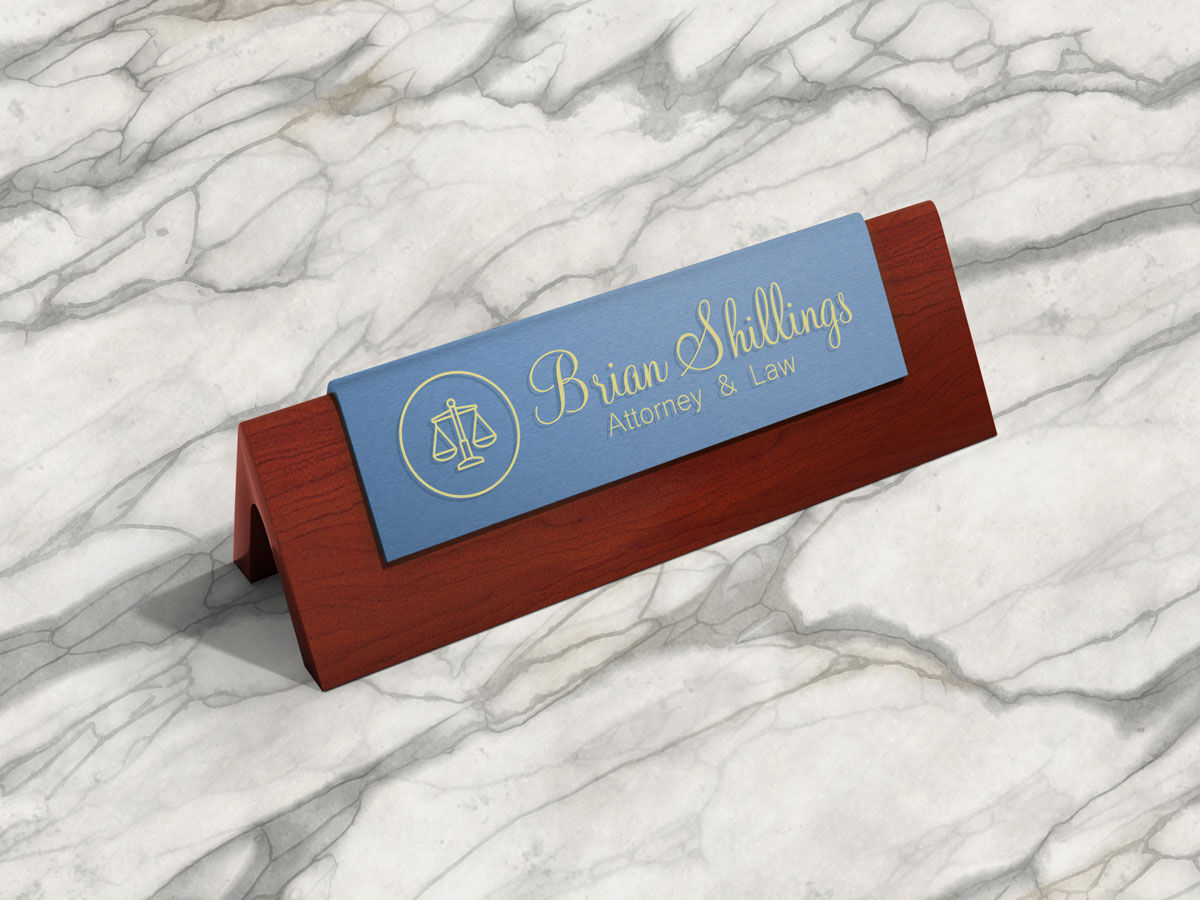 Mockup of an Office Desk Wooden Name Plate FREE PSD