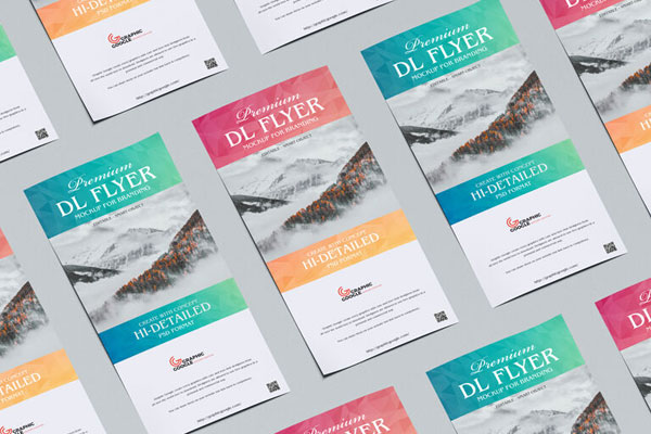 Mockup of Dl Flyers Laid in Grid with a Perspective View FREE PSD