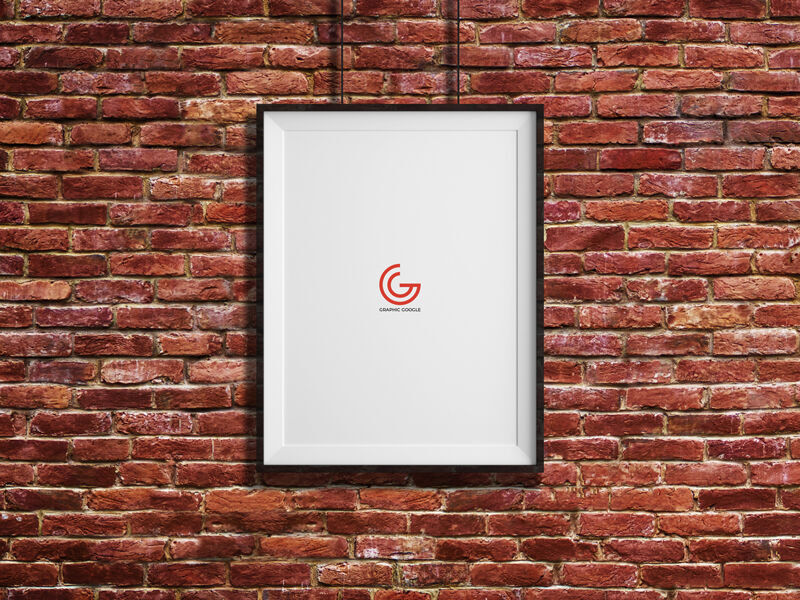 Mockup of Hanging Frame Featuring a Brick Wall in Front View FREE PSD