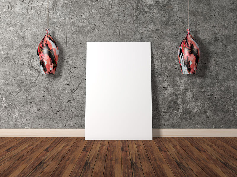 Mockup of Interior, Vertical Canvas Poster in Front View Featuring Drop Lights FREE PSD