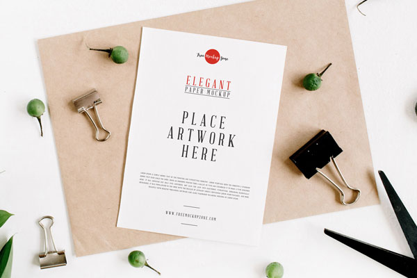 Mockup of Paper Laid on a Kraft with a Top View FREE PSD