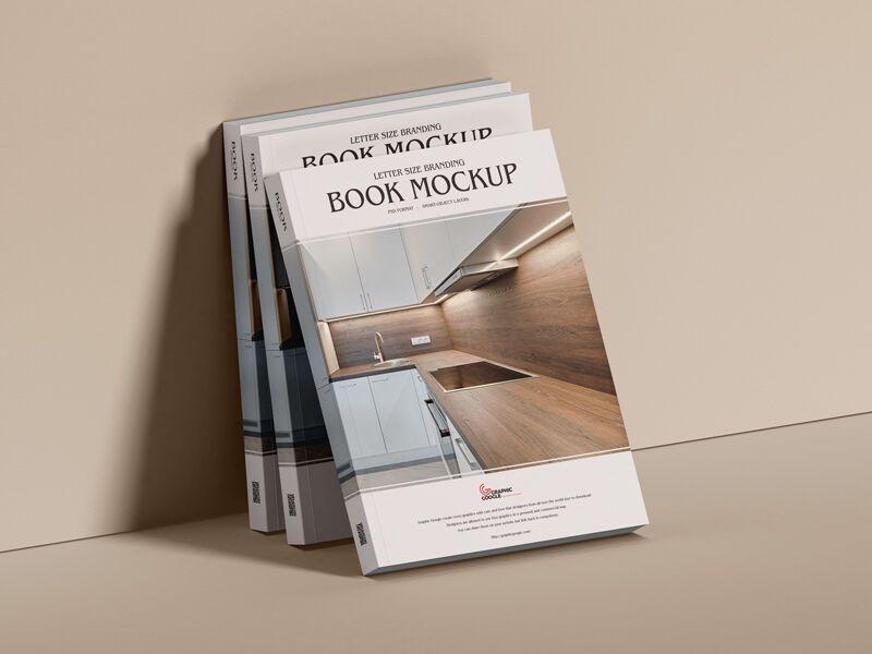 Mockup of Three Branding Books Leaning Against the Wall in Half-Side View FREE PSD