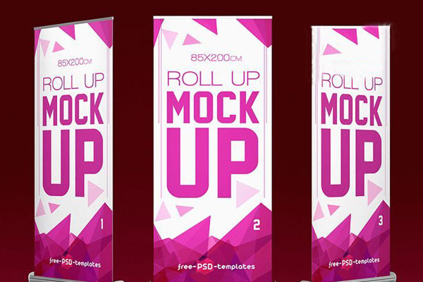 Mockup Of Three Rollup Banners FREE PSD