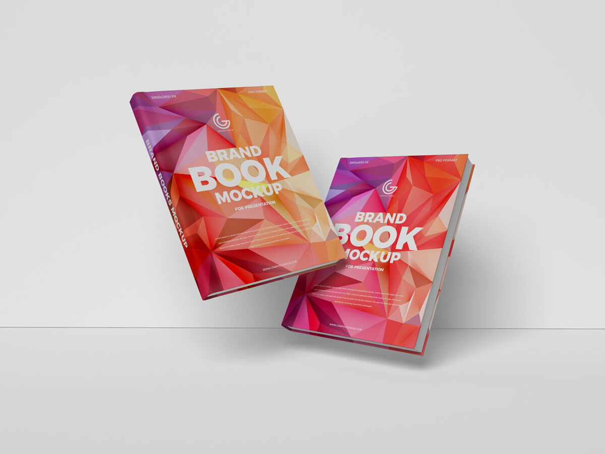 Mockup of Two Hardcover Books Hovering in the Air FREE PSD