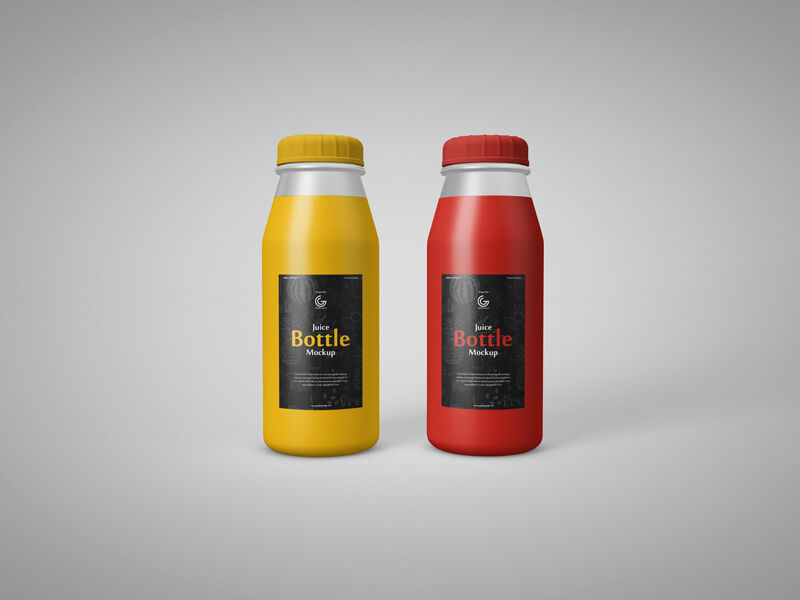Mockup of Two Plastic Juice Bottles Standing in the Front View FREE PSD