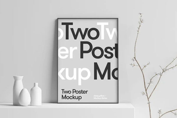 Mockup Showcasing Poster Scene Decorated with Vases and Blossoms FREE PSD