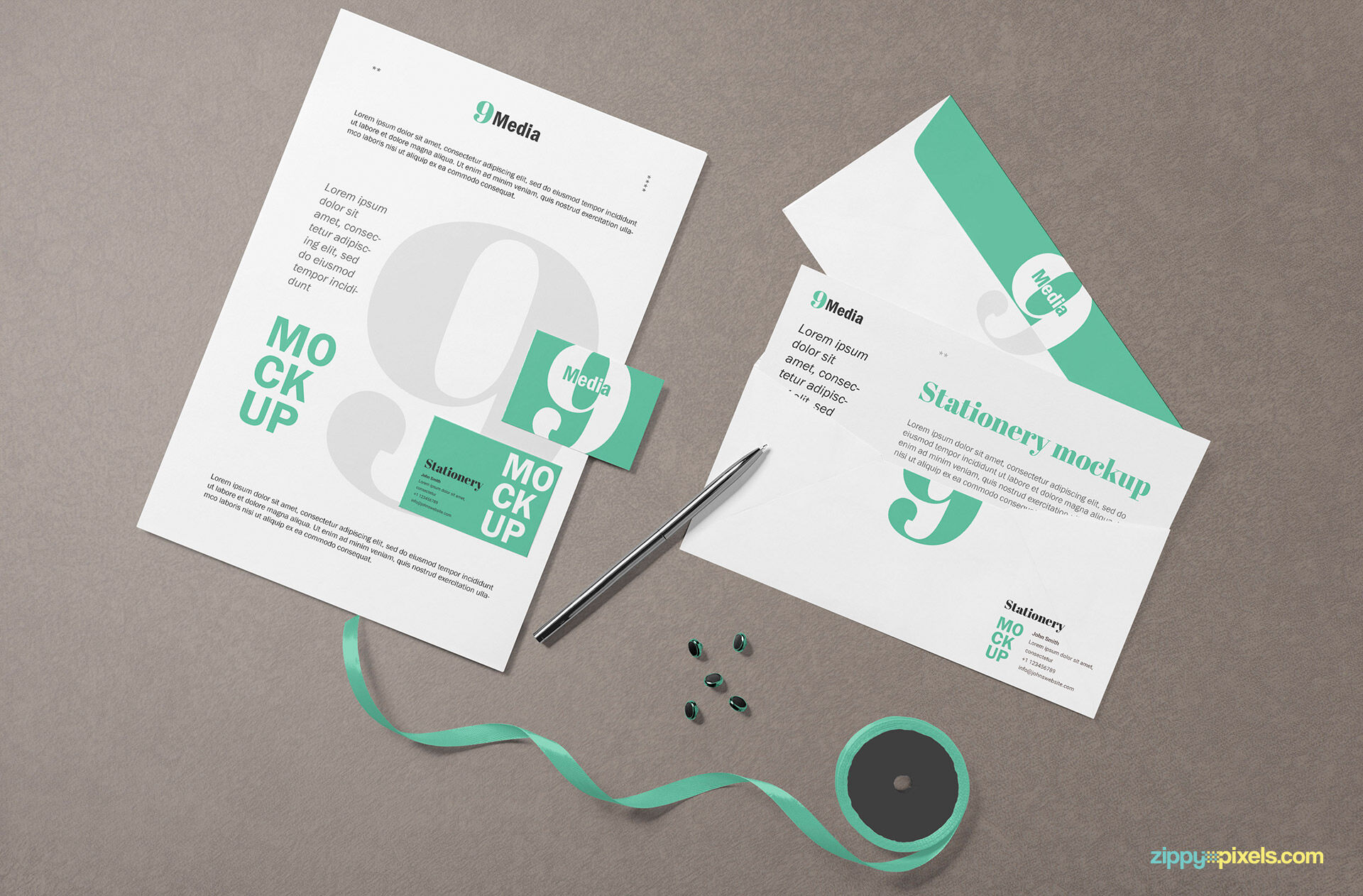 Mockup Showcasing Top view of Stationery Branding Designs FREE PSD