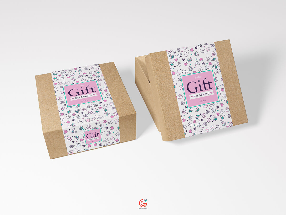 Mockup Showcasing Two Packaging Kraft Paper Gift Boxes FREE PSD