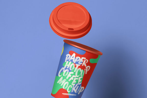 Mockup Showing a Floating Paper Cup and its Lid FREE PSD