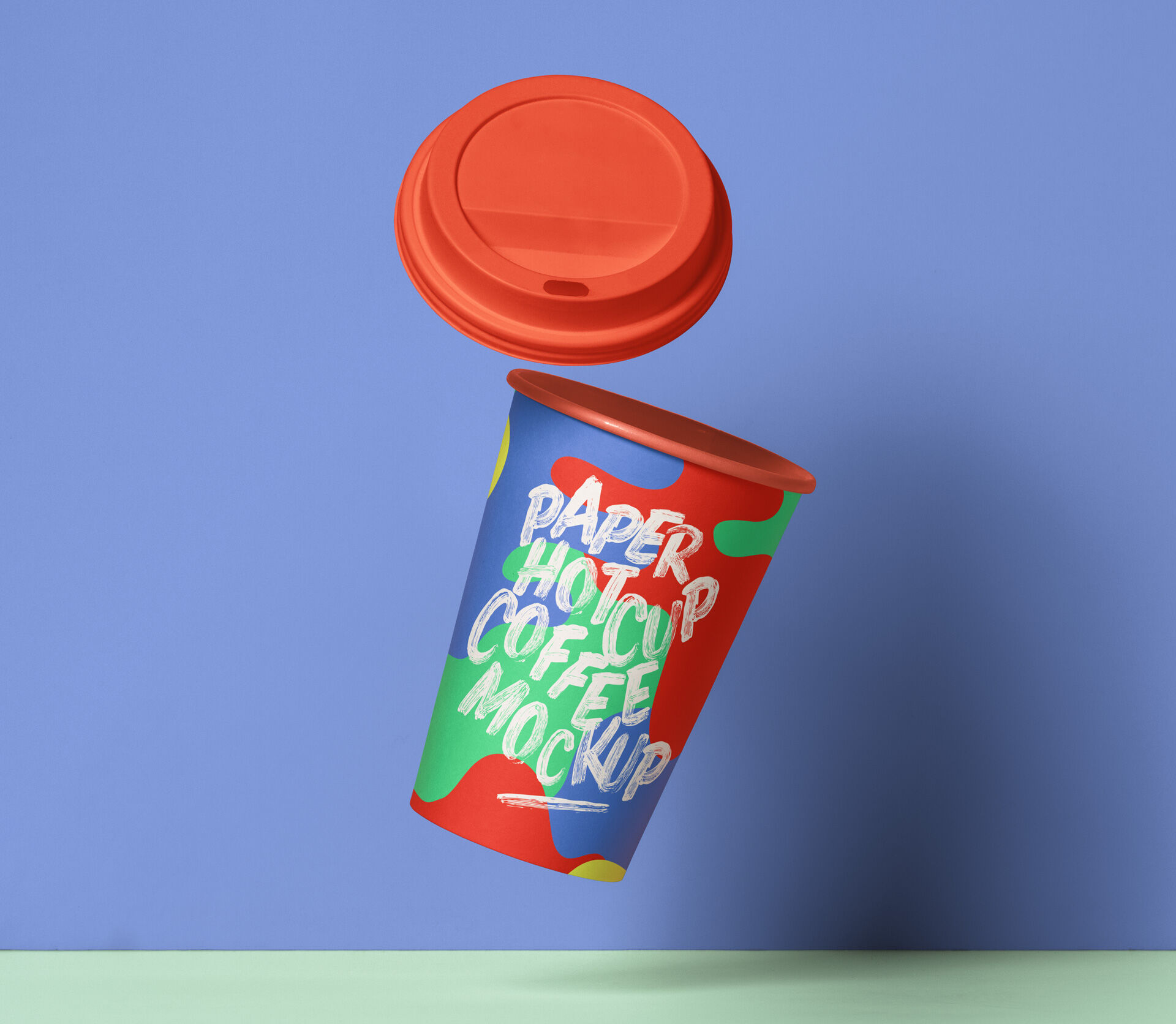 Mockup Showing a Floating Paper Cup and its Lid FREE PSD