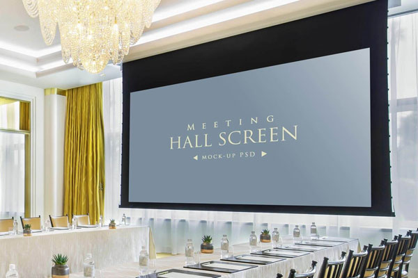 Mockup Showing a Wide Meeting Hall Screen FREE PSD