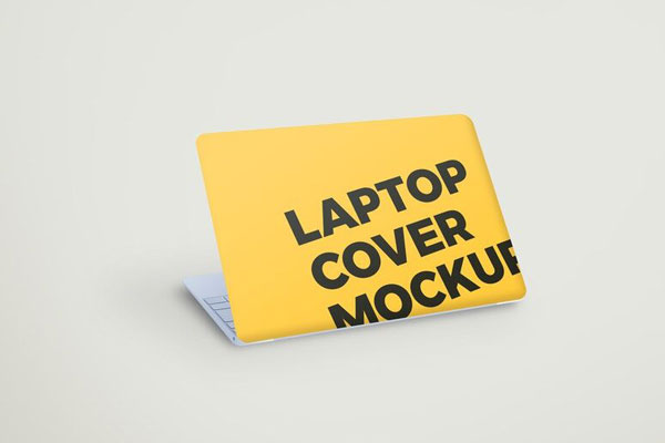 Mockup Showing Backside of Half Opened Laptop Wearing a Cover FREE PSD