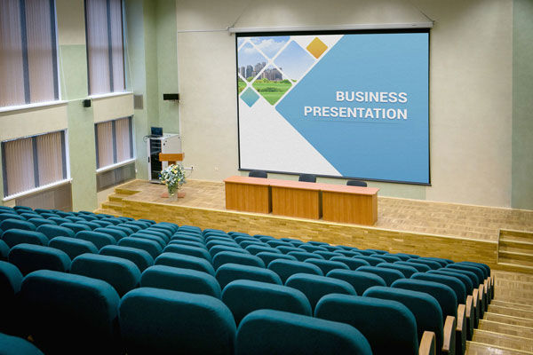 Mockup Showing Conference Hall Presentation Screen FREE PSD