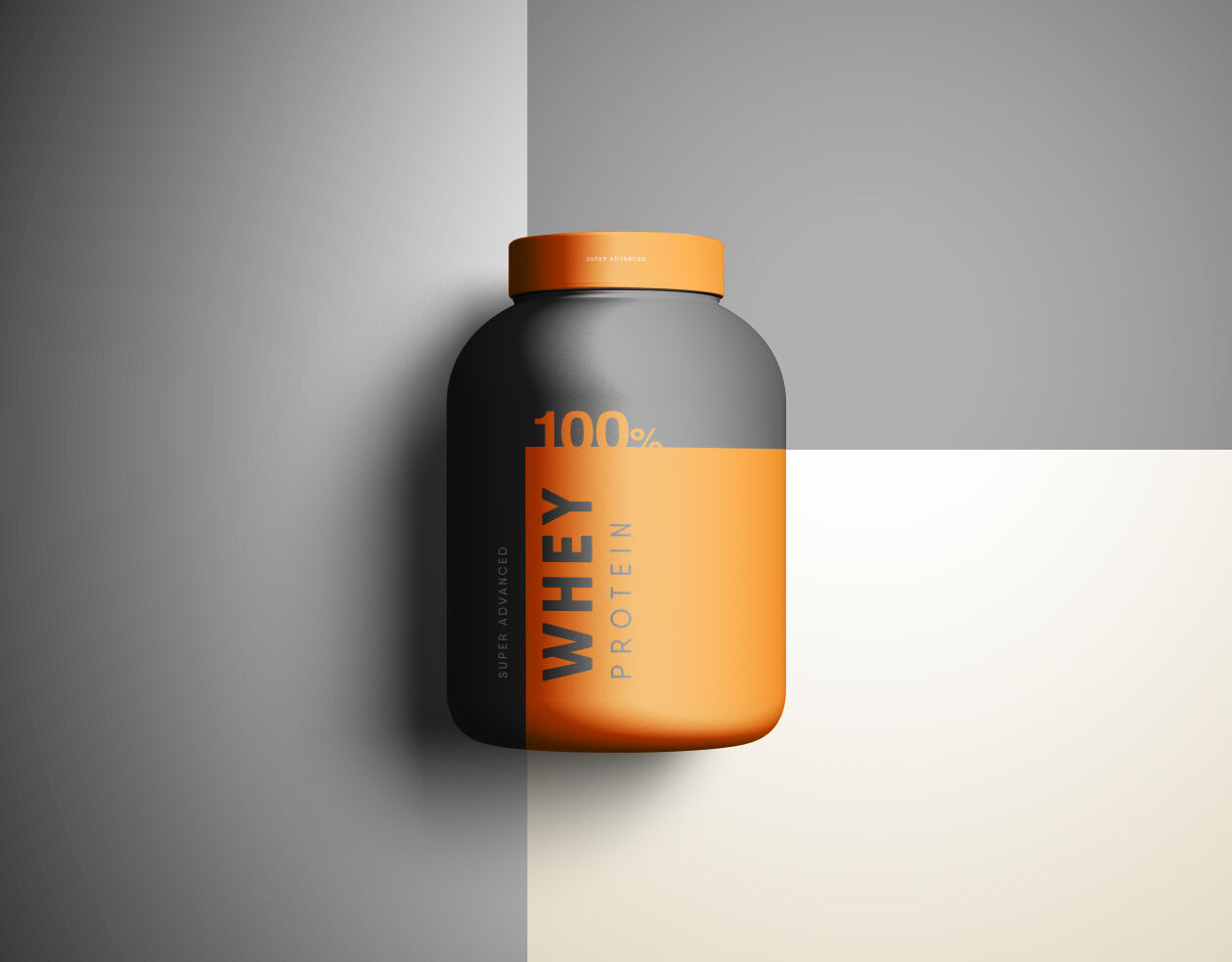 Mockup Showing Front View of a Protein Whey Plastic Container FREE PSD