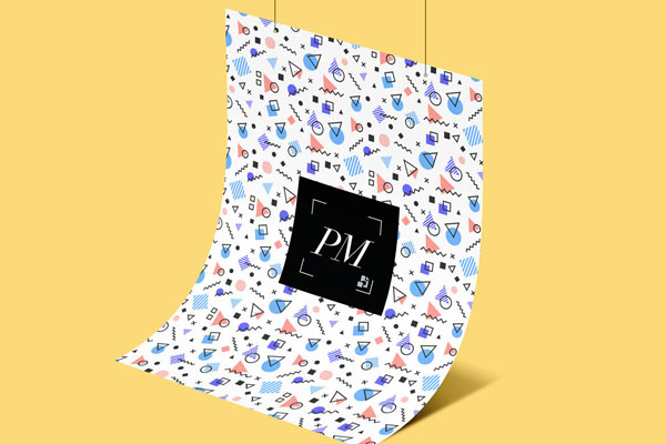 Mockup Showing Hanging Poster Filled with Colorful Signs FREE PSD