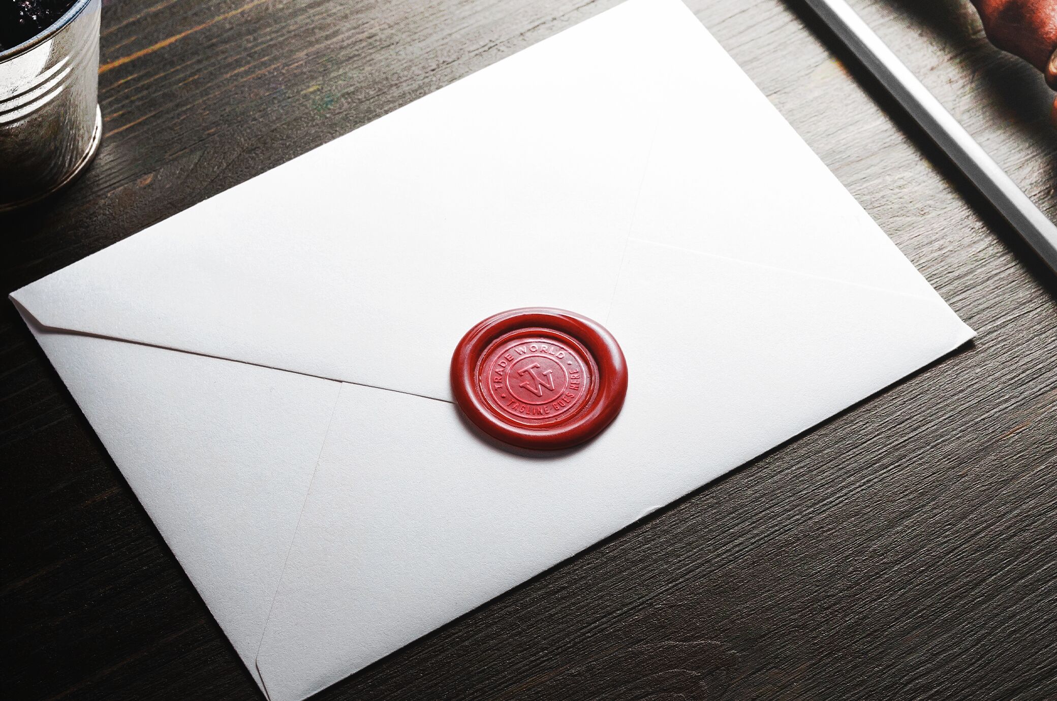 Mockup Showing Logo On Wax Sealed Envelope On Wooden Table Free 