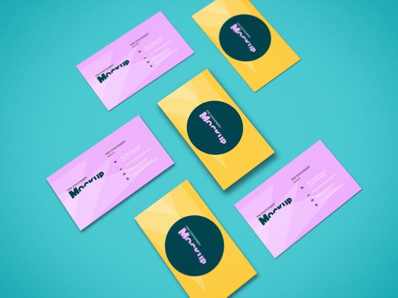 Mockup Showing Overhead View of Six Scattered Business Cards Free ...