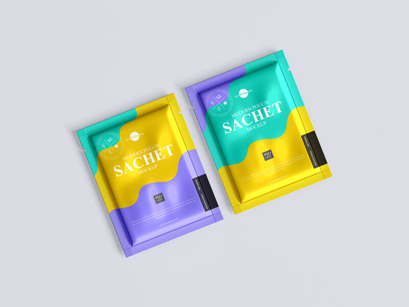 Mockup Showing Overhead View of Two Sachets FREE PSD
