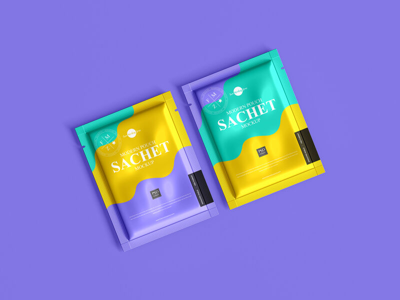 Mockup Showing Overhead View of Two Sachets FREE PSD