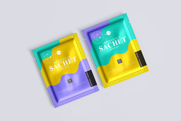 Mockup Showing Overhead View of Two Sachets FREE PSD