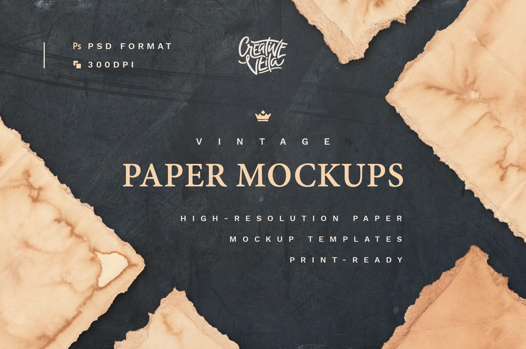 Mockups Showing Fourteen Various Sizes and Shapes of Vintage Papers FREE PSD