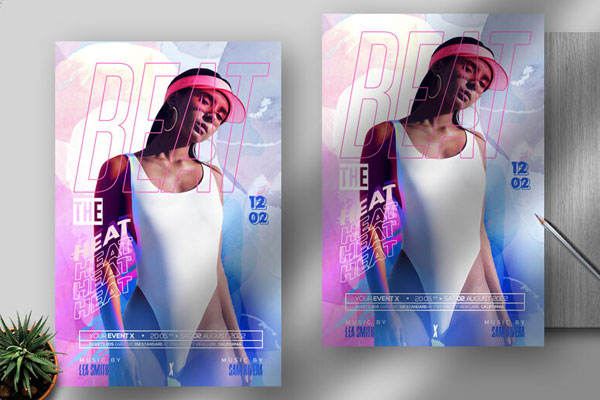 Modern Blue and Pink Party Flyer Template FREE PSD