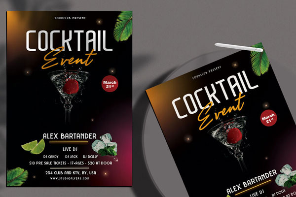 Modern Cocktail Event Flyer Template FREE PSD