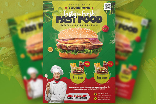 Modern Colorful Fast Food Menu Flyer Template FREE PSD