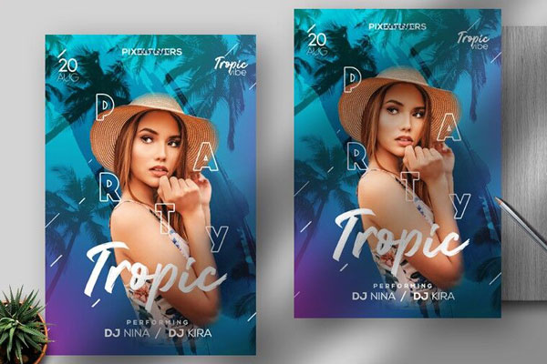 Modern Tropical Party Flyer Template FREE PSD
