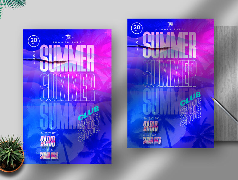 Modern Tropical Summer Party Flyer Template FREE PSD