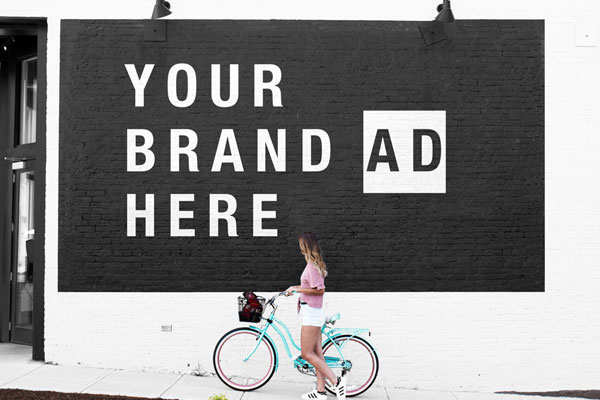 Mural Mockup With A Girl On Bicycle FREE PSD