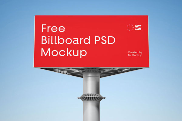 Outdoor Triangle Three Sided Single Pole Billboard Mockup FREE PSD