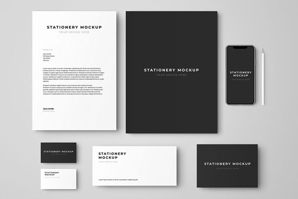 Overhead View of a Minimal Stationery Branding Mockup Set FREE PSD