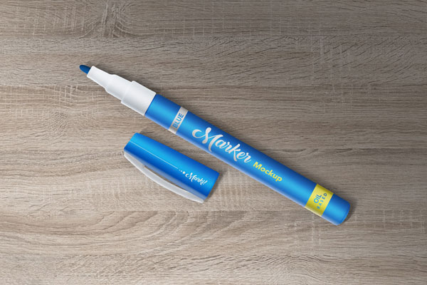 Overhead View of Fine Point Marker Next to Its Cap Mockup Free Download ...