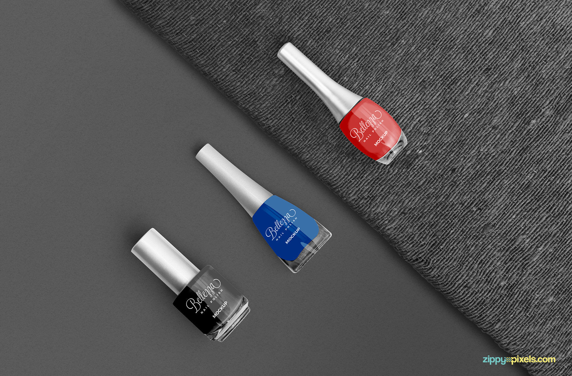 Overhead View of three Different Shape Nail Polishes Mockup FREE PSD
