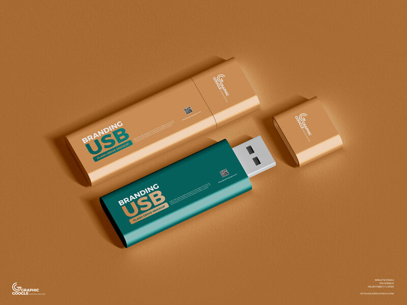 Pair of USB Flash Drives Mockup for Branding FREE PSD