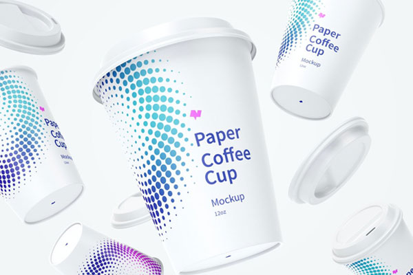 Paper Coffee Cups with Caps Mockup Floating in the Air Free Download ...