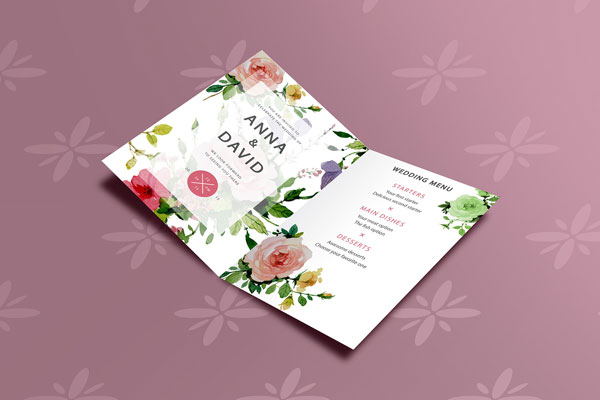 Perspective View Invitation Card Lying Down Open in Middle Mockup FREE PSD