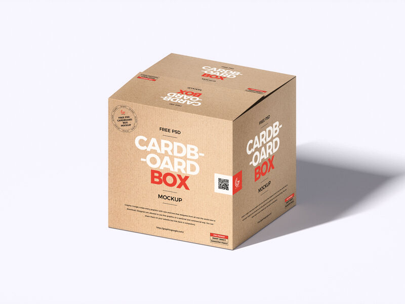 Perspective View of Square Cardboard Box Packaging Mockup FREE PSD