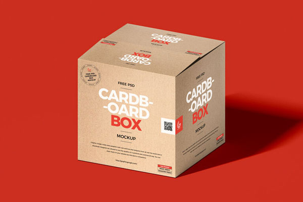 Perspective View of Square Cardboard Box Packaging Mockup FREE PSD