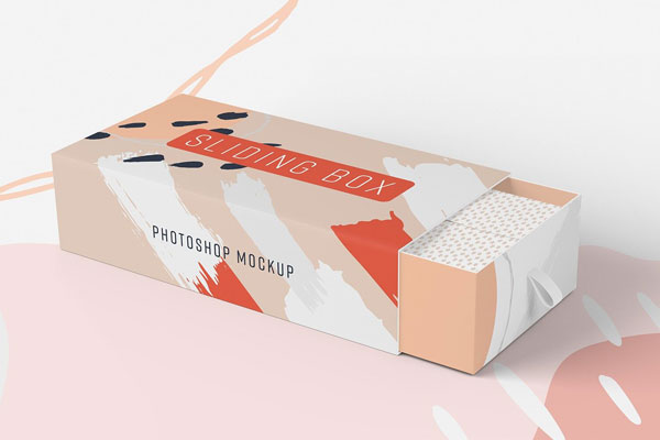 Perspective View Slightly Open Sliding Gift Box Mockup FREE PSD