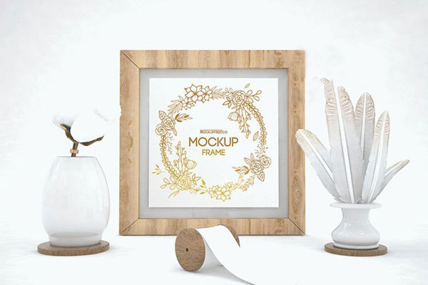 Photo Frame Mockup Featuring Decorative Vases FREE PSD