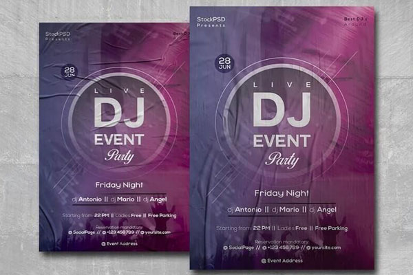 Purple Circle DJ Party Flyer Template FREE PSD