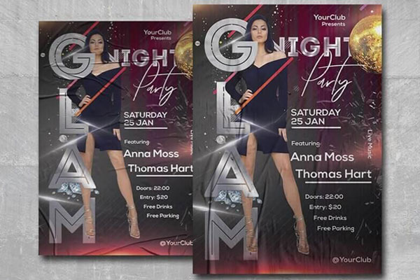 Purplish Red, Luxurious Night Party Flyer Template FREE PSD