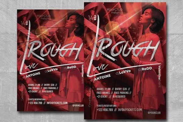 Red, 3D Valentine's Day Party Flyer Template FREE PSD