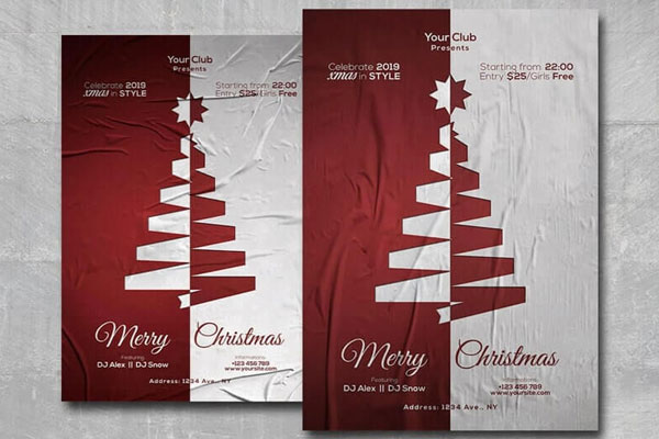 Red and White Merry Xmas Club Party Flyer Template FREE PSD