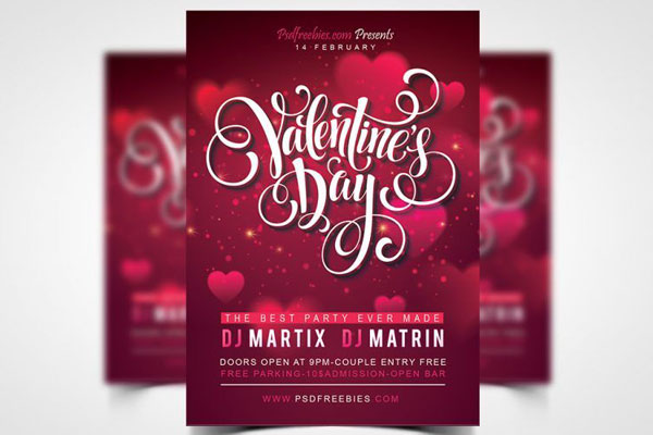 Red, Typographical Valentine's Day Party Flyer Template FREE PSD
