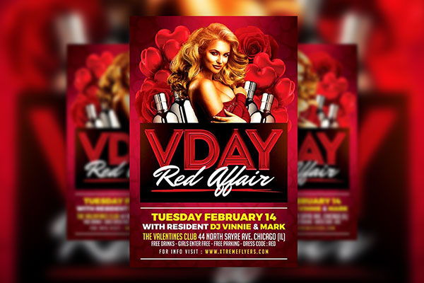 Romantic Valentines Day Club Party Flyer Template FREE PSD