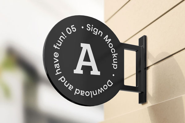 Round Logo Signage Mockup in the Half-Side View Outdoors FREE PSD