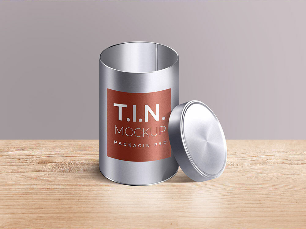 Rounded Metallic Tin Container Mockup FREE PSD
